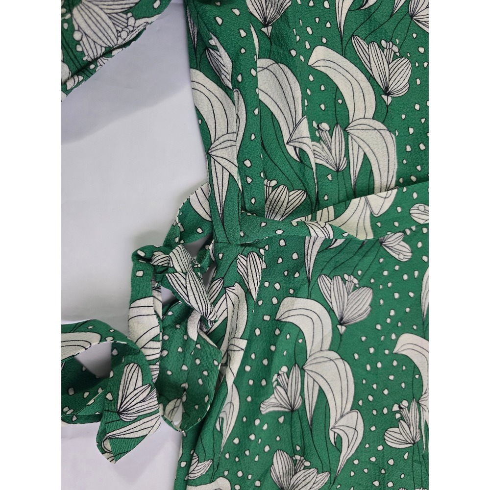 MaxStudio Green Floral Polka Dot Ruffle Wrap Dress Flutter Sleeve 8912C60 Medium - Picture 5 of 16